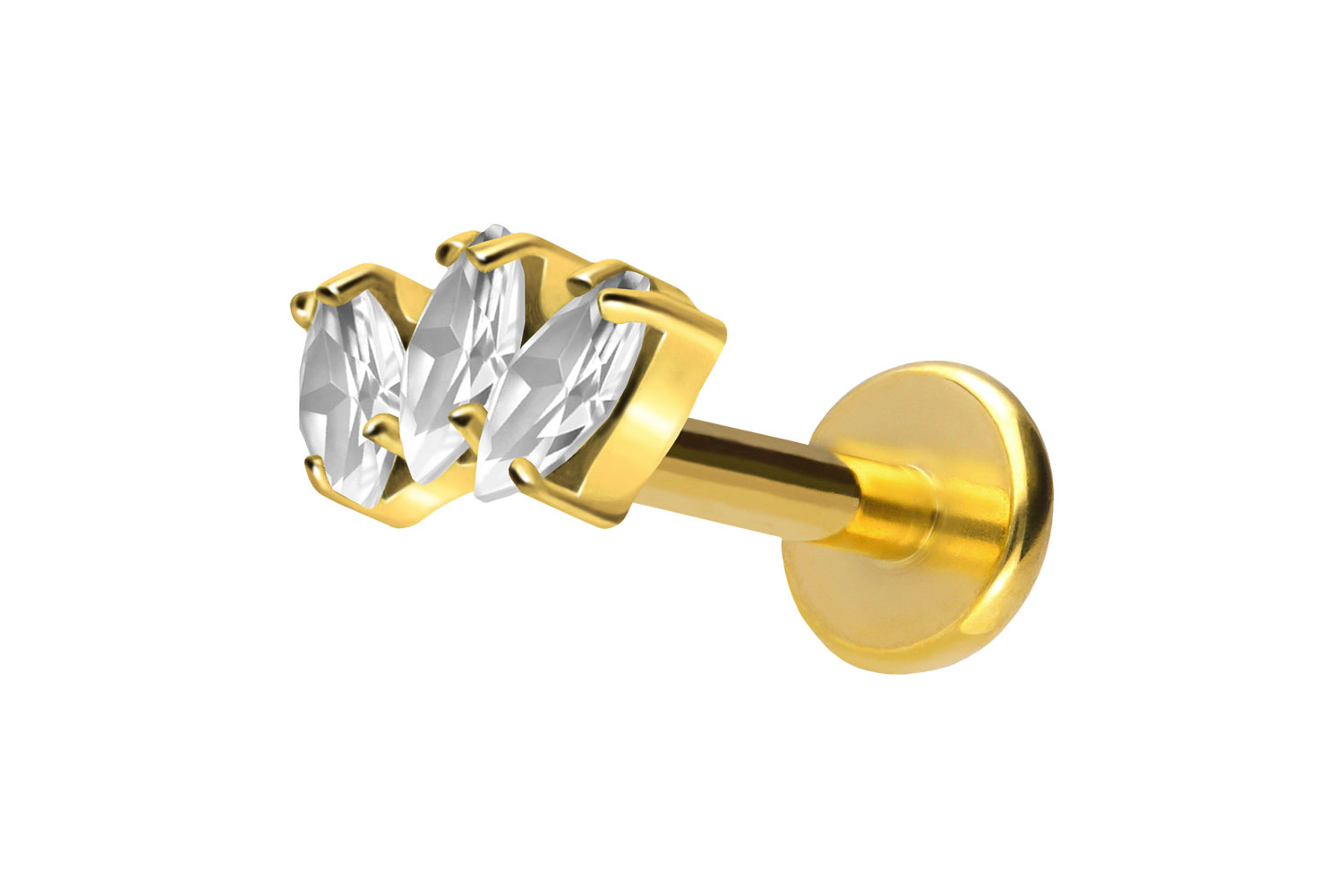 Titan Labret Piercing mit Push Fit 3 KRISTALLTROPFEN
